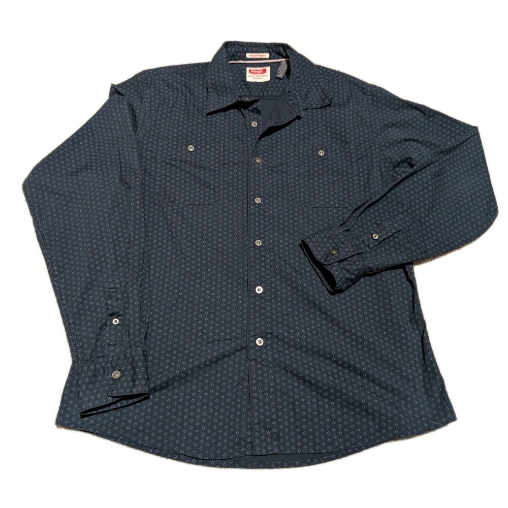 Wrangler Shirt Stretch Flex For Comfort Blue Size‎ L Western Oxford Long Sleeve